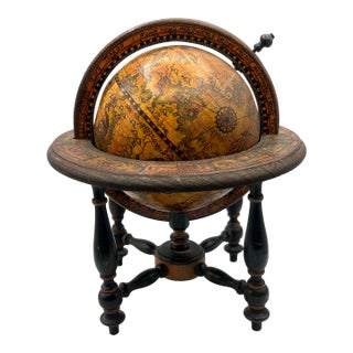 Vintage Italian Zodiac Desk Globe on Dark Wood Stand For Sale