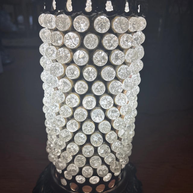 American Mid Century Boudoir Lamp With Crackle Glass Design Attributed to Gilbert- Unmarked For Sale - Image 3 of 4