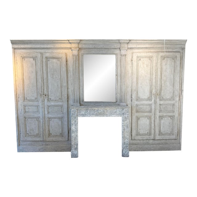 19th Century French Louis XVI Style Painted Boiserie Facade and Mantel For Sale