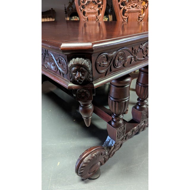 1970s 1970s Carved Tressel Table and 4 Chairs - Set of 5 For Sale - Image 5 of 10