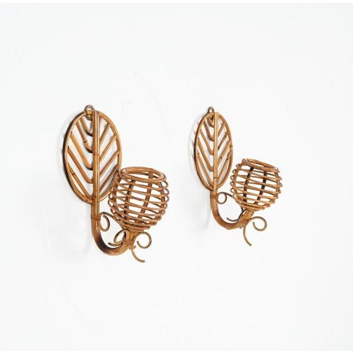 French Riviera Lantern Sconces in Rattan by Louis Sognot, France, 1960s, Set of 2 For Sale - Image 13 of 15