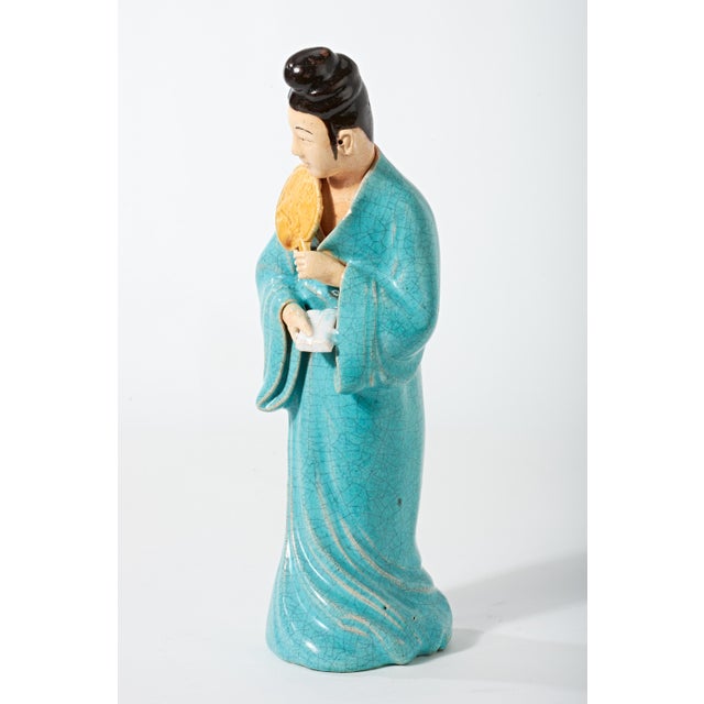 Early 20th Century Chinese Figurine of Lady in Blue With Fan For Sale - Image 14 of 17