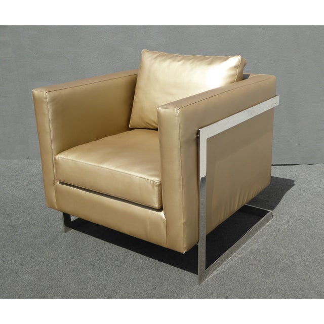 Contemporary gold, low profile, designer chrome club chair. In the style of "Design Within Reach". Gorgeous chair in great...