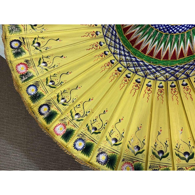 Indonesian Parasol in Wallpaper, Wood and Wool, 1950s For Sale - Image 16 of 17