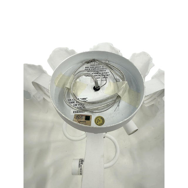Currey & Co Hadley White Gesso Floral Semi Flush Mount Ceiling Light (Pre-Owned) For Sale In New York - Image 6 of 14