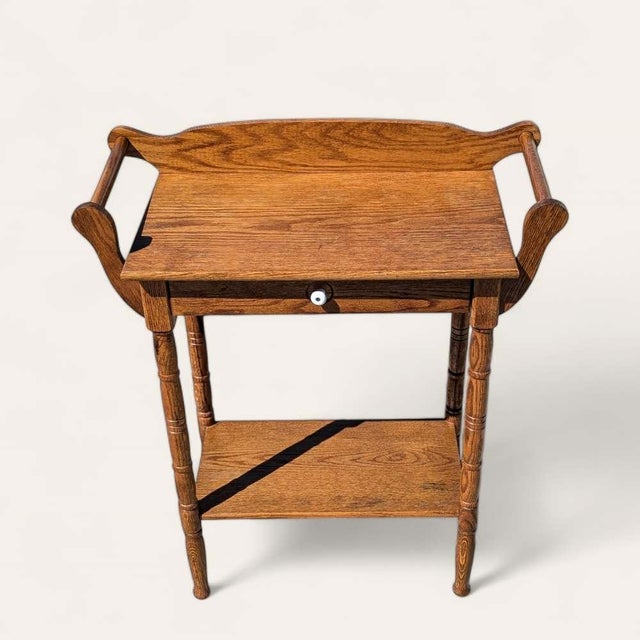 Antique Oak Washstand With Drawer, Shelf and Towel Rail, 19th Century For Sale - Image 16 of 17