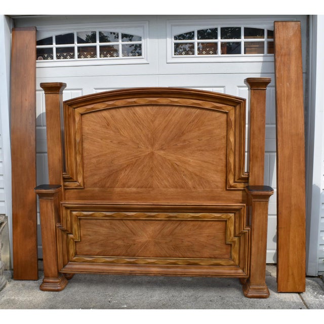 Vintage (1990's) Queen Complete Bed has a Tuscan Style. Headboard, Footboard, Rails, and Bolts / NO Slats. Features...