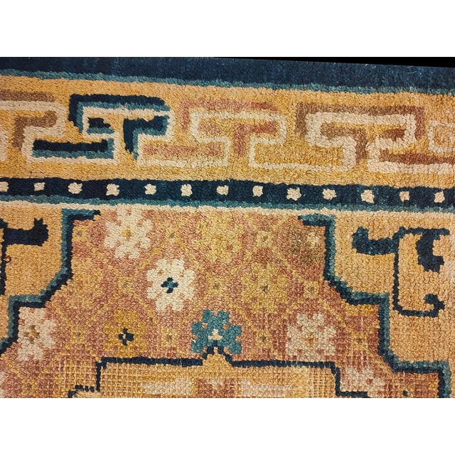 1820s Small Square Antique Medallion Chinese Ningxia Yellow Scatter Rug For Sale In New York - Image 6 of 7