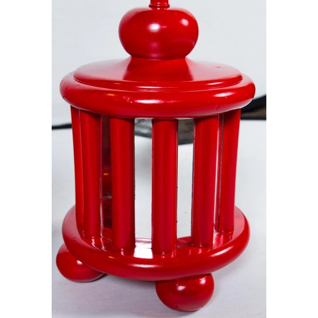 Mid-Century Mirrored Red Lamps - a Pair For Sale In New York - Image 6 of 11
