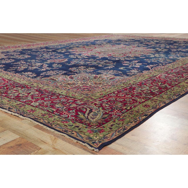 Navy Blue Vintage Persian Kerman Rug, 11'04 X 15'10 For Sale - Image 8 of 10