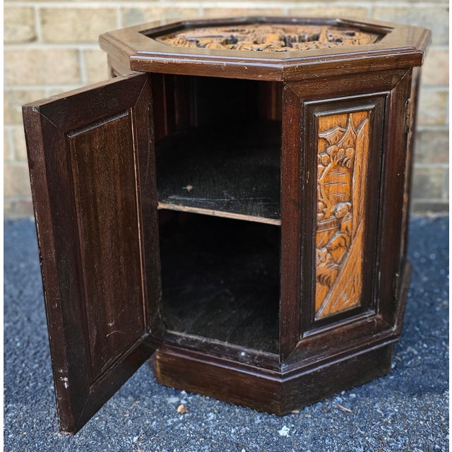 Southeast Asian All-Sides Carved Fruitwood Octogonal Side Table Cabinet For Sale - Image 4 of 8