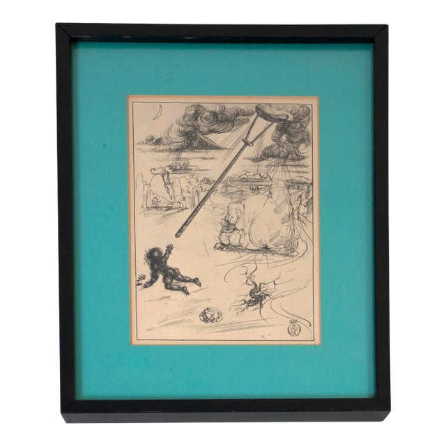 Salvador Dali Surrealist Etching Engraving "The Crutches of Uncle Celestin" For Sale
