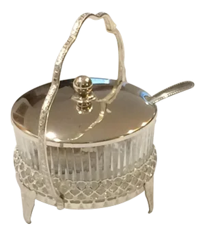 Vintage Mayell & Co Queen Anne Silver Plated Tableware Glass Bowl Caddy With Spoon and Original Box