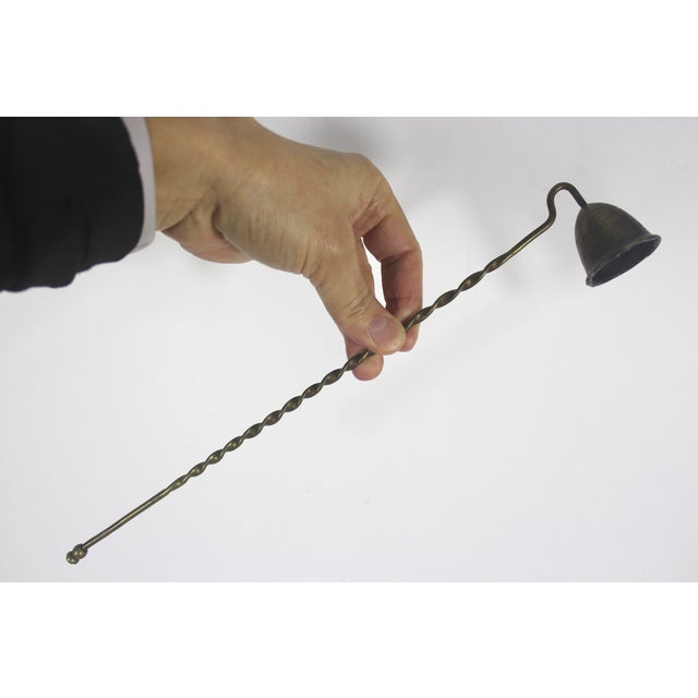 Brass Vintage Etched Brass Candle Snuffer, Twisted Handle, Heavy Patina For Sale - Image 8 of 8