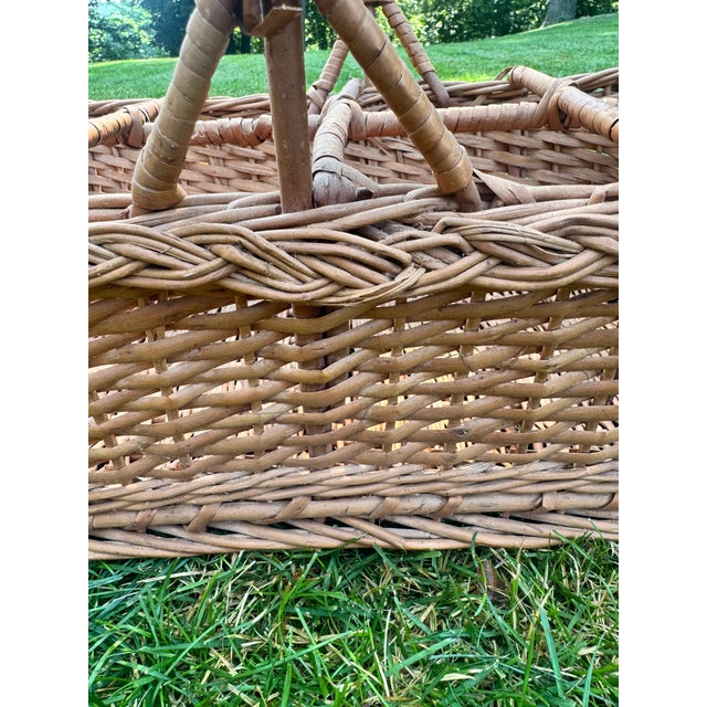 Wood Vintage French Willow Wine Bottle Carrier Basket For Sale - Image 7 of 12