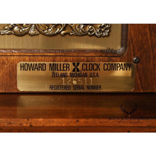 Wood Howard Miller Chippendale Style Cherry Grandfather Grandmother Clock For Sale - Image 7 of 18