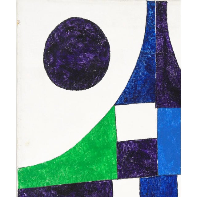 Abstract Geometric Composition in Green, Blue, White, and Purple - Acrylic on Canvas Bold abstract composition by Robert...