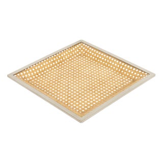 Mid-Century Modern Serving Tray in Rattan and Chrome from Christian Dior, 1970s For Sale