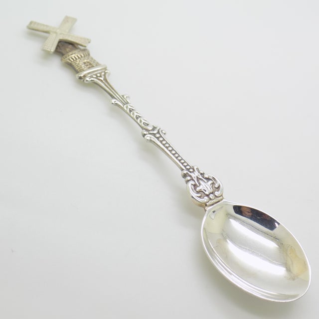 Campaign Vintage Handmade Sterling Silver 925 Teaspoon With Spinning Blades Windmill For Sale - Image 3 of 12