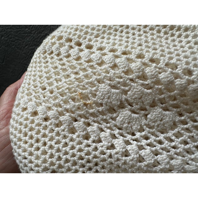 Beige Vintage Handmade Crochet Coverlet Throw Blanket or Tablecloth Cottagecore Home Decor For Sale - Image 8 of 12