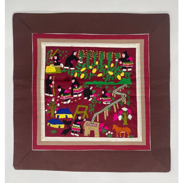Traditional Laos Hmong Story Pillow Cover with Hand Embroidered Garden Scene For Sale - Image 3 of 9