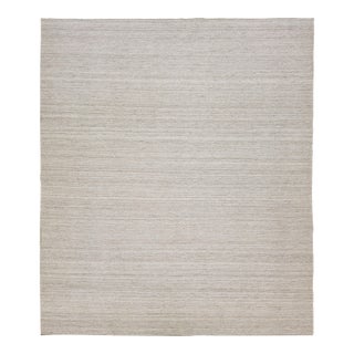 12 X 14 Modern Designed Kilim Flatweave Wool Rug in Natural Linen Color For Sale