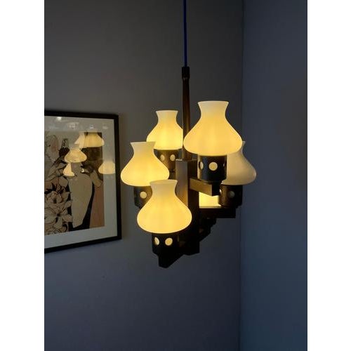Dark Brown and White Wooden Chandelier with Opal Glass Glass from Vitrika For Sale - Image 3 of 11