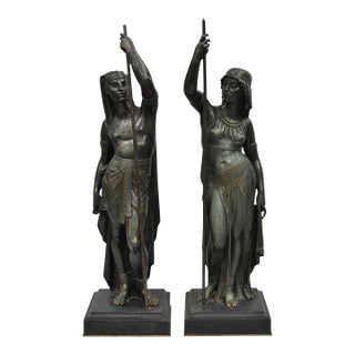 Egyptian Revival Bronze Priest & Priestess Figures After Émile Louis Picault For Sale