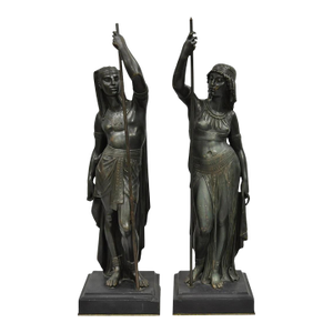 Egyptian Revival Bronze Priest & Priestess Figures After Émile Louis Picault