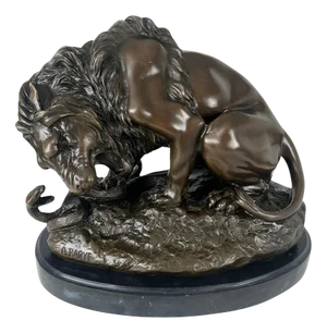After A. Barye, Lion with Snake, 20th Century, Bronze