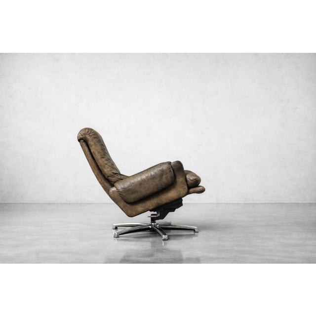 Mid-Century Modern German Brown Leather Lounge Swivel Chair from Musterring, 1960s For Sale - Image 4 of 18