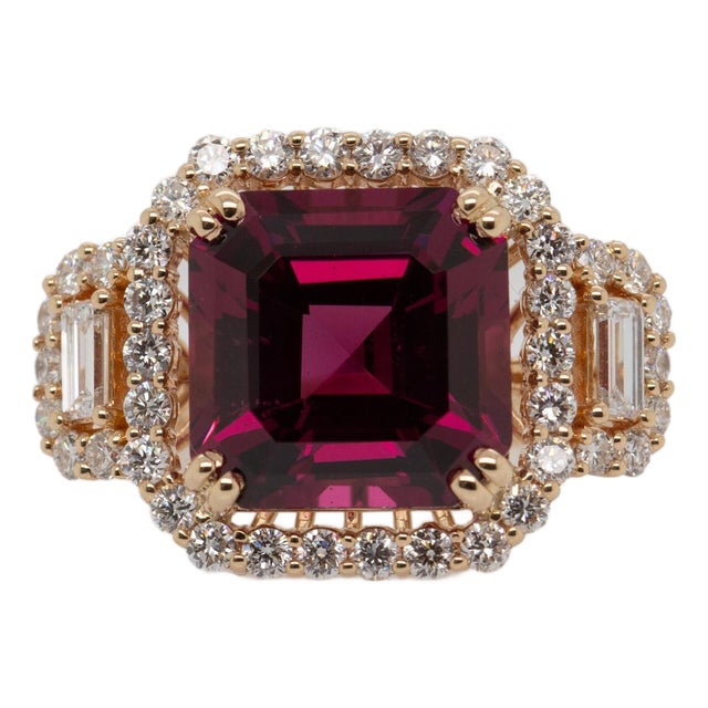 7.57cts Rasberry Garnet Ring With Lab Diamond Accents: Solid 14k Gold, 11mm For Sale