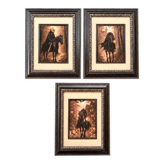 Set of 3 Framed Headless Horseman Halloween Prints in Ornate Gothic Frames For Sale