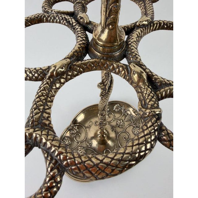 1970s Art Nouveau Style Brass Umbrella and Walking Stick Stand with Intertwined Snakes, 1970s For Sale - Image 5 of 18