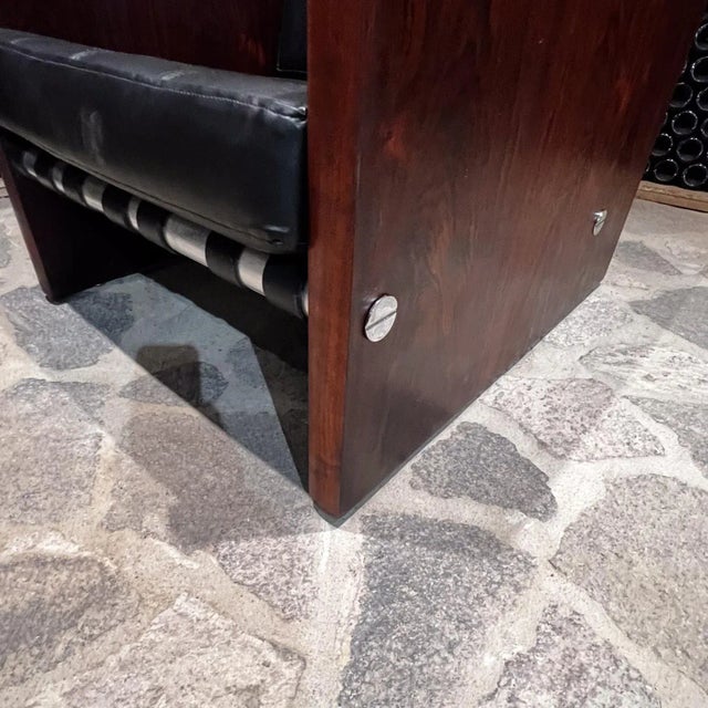 Wood 1960s Modern Rosewood Leather Club Chair Brazilian Style of Sergio Rodrigues For Sale - Image 7 of 12