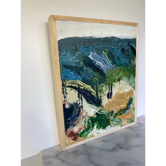 Evocative vintage abstract landscape painting executed in thickly applied impasto on board and newly presented in a...