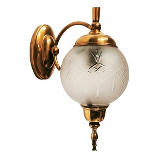 Brass Wall Light with Frosted Sphere, 1960s For Sale