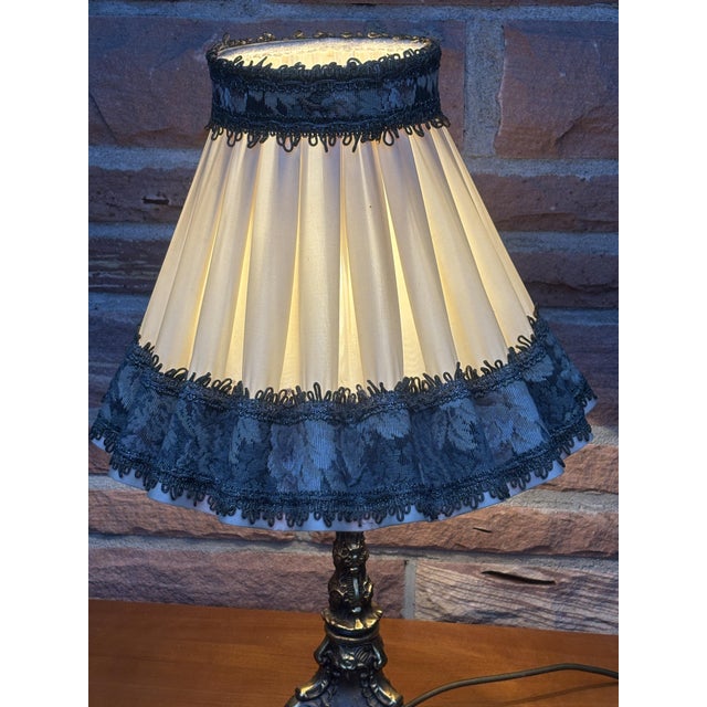 Metal Vintage Empire Table Lamp in Brass with Fabric Shade, 1960s For Sale - Image 7 of 11