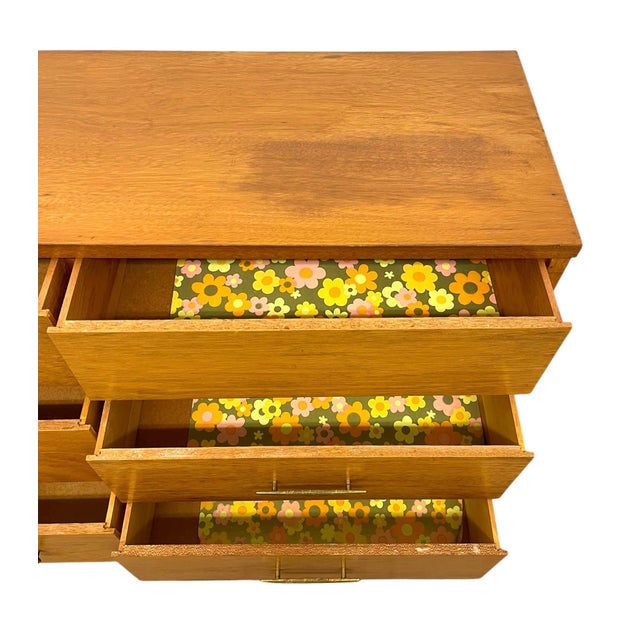 Vintage Mid Century Modern Credenza Dresser With 12 Drawers, Tapered Legs and Brass-Toned Hardware For Sale In Seattle - Image 6 of 9