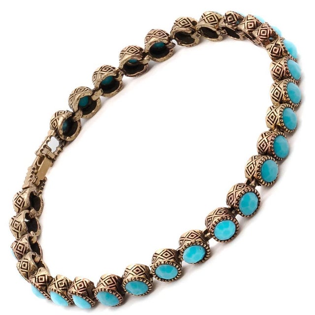 Metal Turquoise Tennis Bracelet For Sale - Image 7 of 11