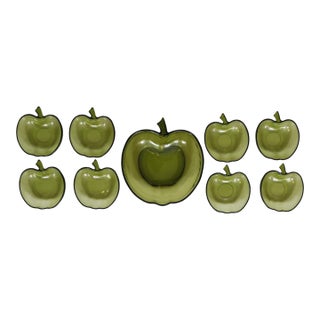 1960s Hazel-Atlas Green Apple Glass Bowls - Set of 9 For Sale