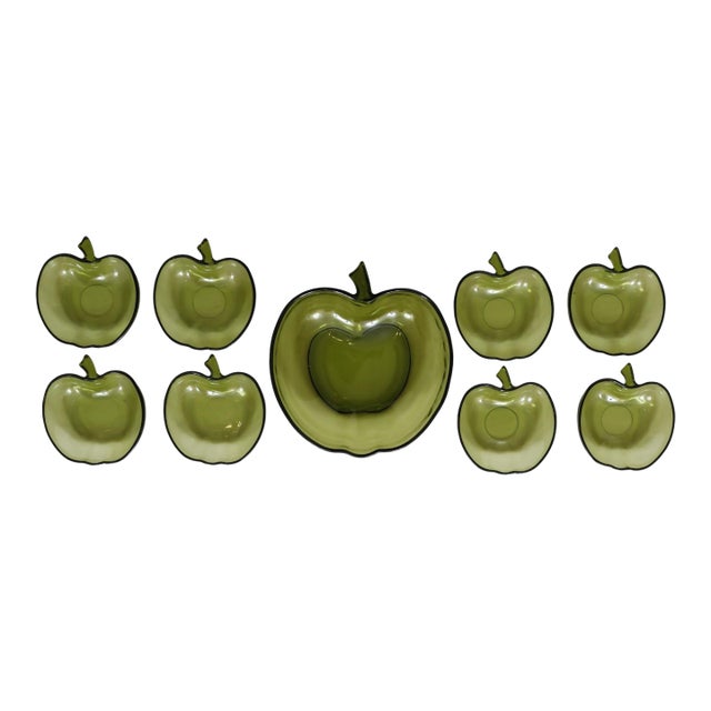 Hazel-Atlas Green Apple Glass Bowls, Set of 9 For Sale
