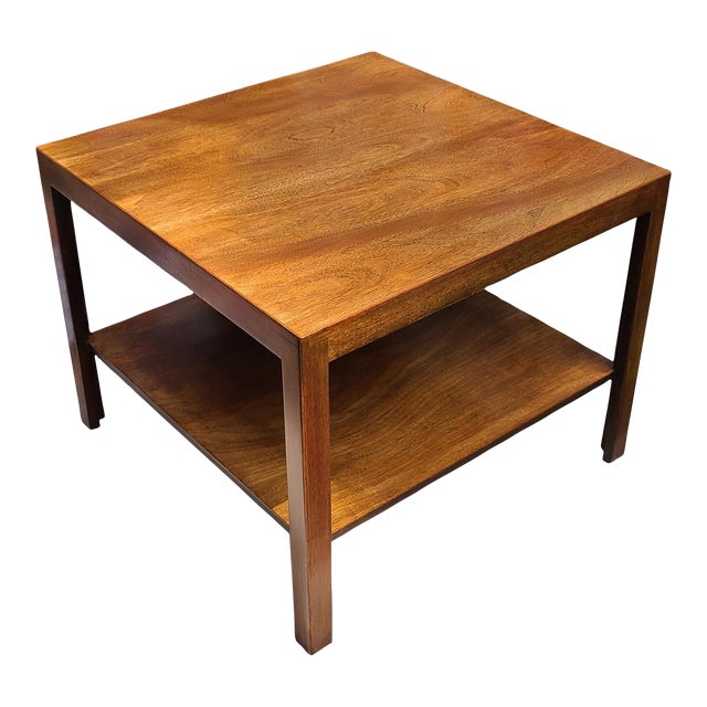 Edward Wormley for Dunbar Solid Wood Square Cocktail/Coffee Table With Floating Shelf For Sale