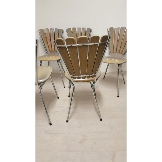 Vintage Fan-Back Dining Chairs with Beige Leatherette Upholstery, 1960s, Set of 6 For Sale - Image 14 of 18