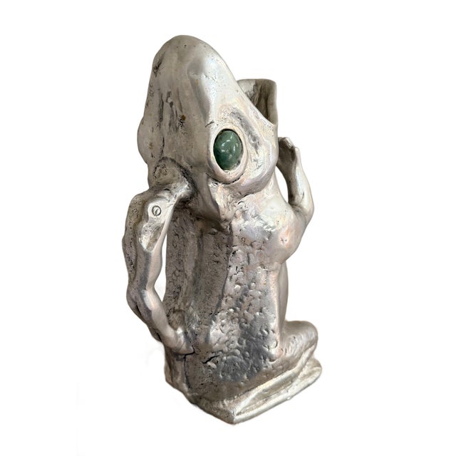 Silver Arthur Court Cast Aluminum Frog Pitcher With Jade Eyes, Circa 1979 For Sale - Image 8 of 12