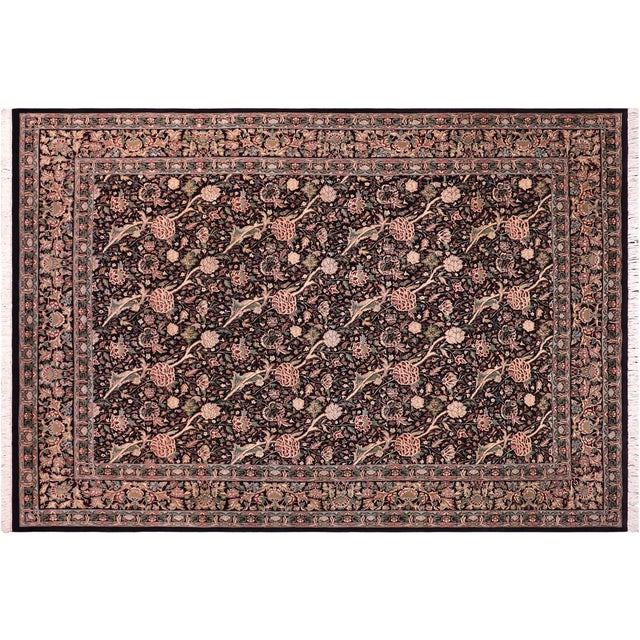 Black Shabby Chic 1990's Floral Pak-Persian Black/Black Wool Rug - 9'0'' X 12'6'' For Sale - Image 8 of 9