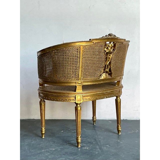Transport your interiors to a romantic French chateau with this exquisite vintage Louis XVI style corner chair. A vision...