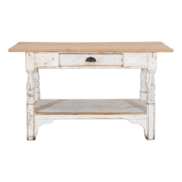 19th Century Swedish Painted Pine Cutting Table with Drawer For Sale