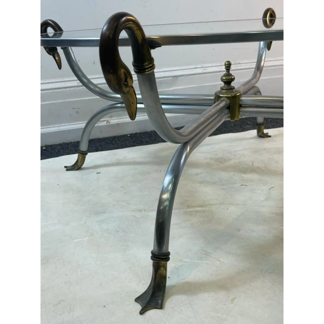 1960s Modernist Maison Jansen Steel & Brass Swan Head Coffee Table For Sale In Philadelphia - Image 6 of 10