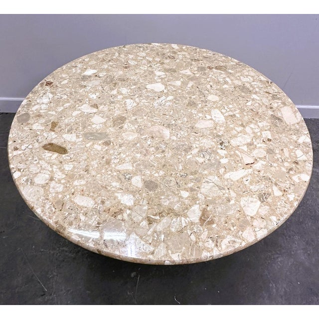 Beige Round Breccia Marble Pedestal Table | 1980s Vintage Stone Dining Table | Postmod For Sale - Image 8 of 14
